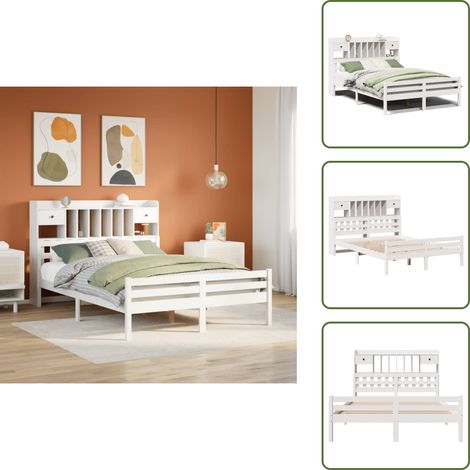 vidaXL Lit bibliothèque sans matelas blanc 140x200 cm bois pin massif