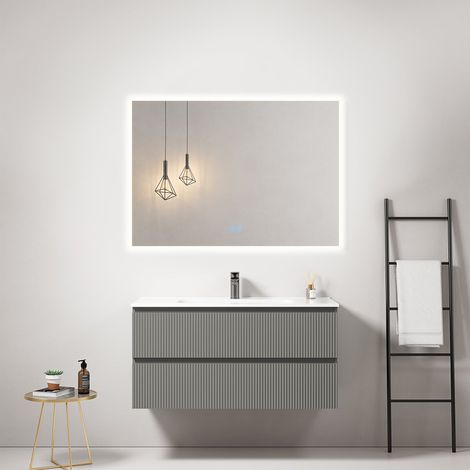 Mobile bagno sospeso cannettato 100 cm Grigio Londra Lavabo in Ceramica Specchio Quadro Retroilluminato - Fiji Paint (1/3)