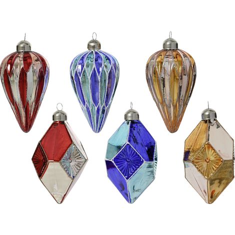 Decoris Weihnachtskugel aus Glas retro Ornamente 12 cm 6-fach sortiert Kugel