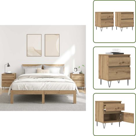 Mesita de noche artesanal - vidaXL Mesitas de noche 2 uds madera roble artisian 40x35x50 cm - Mesita de noche con cajón
