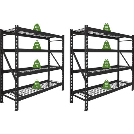 2x Schwerlastregal Enno 180x190x60 cm 3200 kg Stahl Stecksystem 4 Gitterböden Lagerregal Pickregal (1/5)