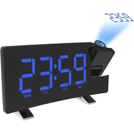 Radio Réveil Projecteur à Grand Écran LED - Horloge Électronique Complète avec Affichage Clair et Projection de l'Heure