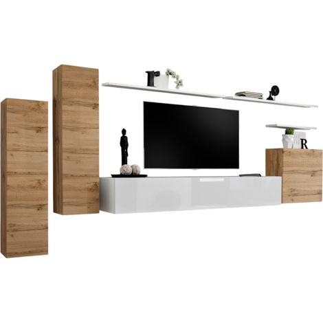 Set di mobili da soggiorno collezione SWITCH I design, colore quercia e bianco lucido.