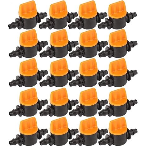 20 Pièces Vanne de Tubes d'irrigation, soupape d'irrigation Goutte à Goutte 1/4 de Pouce barbelé vanne d'arrêt de Tube d'irrigation