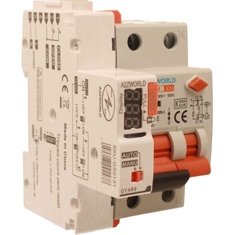 RCBO Interruttore Magnetotermico Differenziale Con Riarmo Automaico, Tipo A Curva C 1P+N 3M 6000A 30mA AC 230V IP20 IEC61009-1 PL8HM, 3 Tentativi (10s/60s/300s), Corrente Disponibili 6A 10A 16A 20A 25