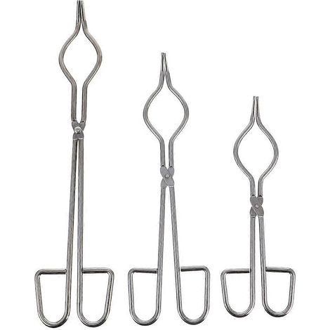 Lot de 3 pinces pour flacons de laboratoire, pinces pour creusets, pinces en céramique haute température-30.30X7.00X1.50CM-Silver (1/3)