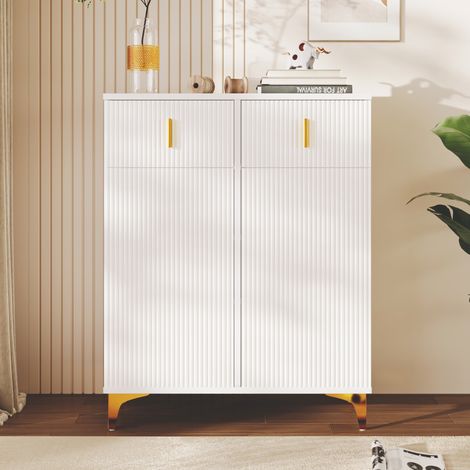 Credenza in truciolare bianco con 2 ante, 2 cassetti e 2 ripiani regolabili (1/5)