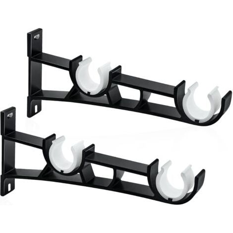 Lot de 2 supports de tringle à rideaux double de 28 mm - Résistants - Noir (1/5)