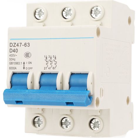 Disjoncteur 3P MCB 40A 6000A 400V pour tableau électrique, montage sur rail DIN, usage domestique et bureau (1/5)