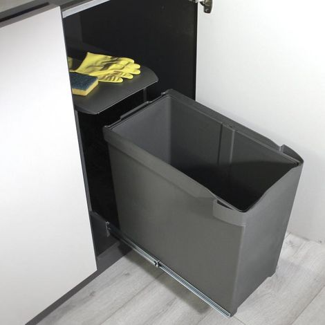 Emuca Contenedores de reciclaje para cocina, 1 x 30L, fijación inferior y extracción automática, Acero y Plástico, Gris antracita -