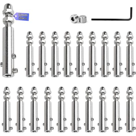 Pack of 20 Cable Clamps 6mm Stainless Steel Wire Rope Tensioner with Threaded Rod and Allen Key, Stainless Steel Cable Clamp for Fixing and Tensioning Cables Filler Railing Railings (1/5)