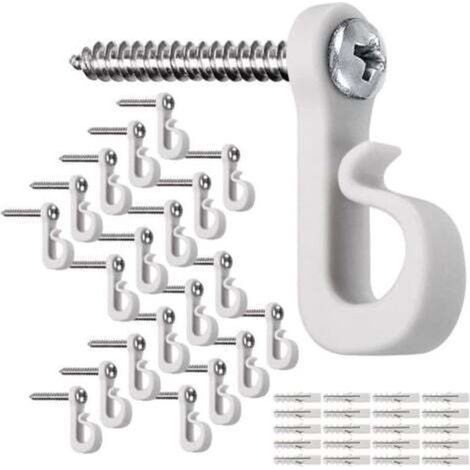 Lot de 20 mini crochets à visser Fairy Light pour éclairage de Noël d'extérieur - Crochets Q-Hanger pour suspendre la guirlande lumineuse LED et la décoration de fête de Noël - Blanc
