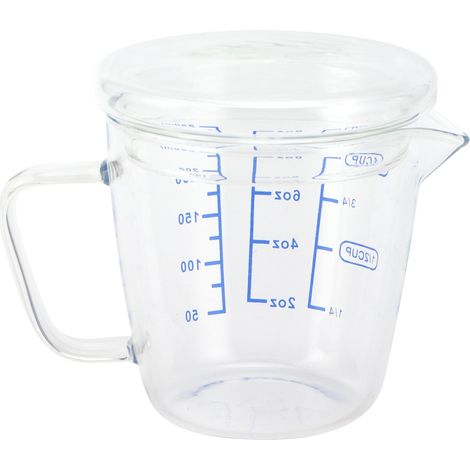 Hitzebeständiger Glasmessbecher, 250 ml, mit Deckel, Milchkännchen mit Skala für die Küche. (1/5)