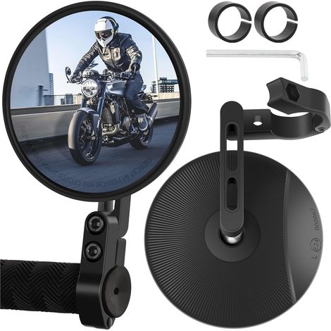 Rétroviseur Moto Lot de 2, CNC Retro Moto avec E-Mark Homologué, Retroviseur Velo Rotatifs à 360°, Retroviseur Embout de Guidon pour Moto, Scooter, ATV, Ebike, Velo (1/5)