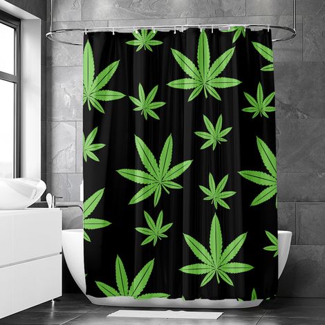 Rideau de douche motif feuilles de chanvre exotiques, tissu salle de bain imperméable, 180x180 cm (1/5)