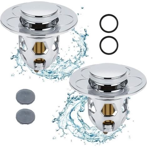Set of 2 Pop-Up Sink Plugs for Washbasins and Bathtubs, with Anti-Clogging Strainer/Filter, for Kitchens (34-40 mm) (1/4)