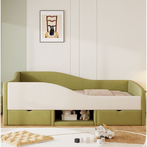 MEUBLIV Bettgestell 90x190 cm Grün/Elfenbein – Stauraum und Schutzgitter, ohne Matratze (1/5)
