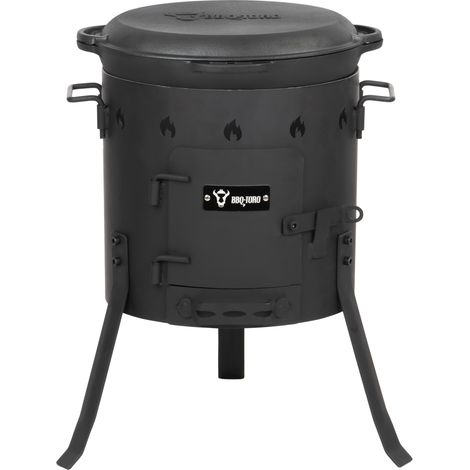 BBQ-Toro Gusseisen Kazan 12,1L mit Kazan Ofen Ø 35 cm, Gusstopf mit Deckel, Gulaschkessel