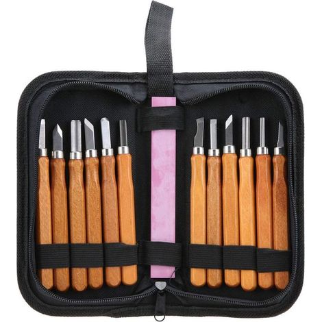 Kit di 13 scalpelli per legno, utensili per intaglio del legno, coltello compatto per intaglio del legno con mola, ideale per artigianato, lavorazione del legno, principianti, scultori, intagliatori d (1/5)