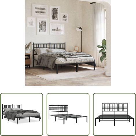 vidaXL Lit métallique - Cadre de lit métal sans matelas avec tête de lit noir 140x190cm (1/5)