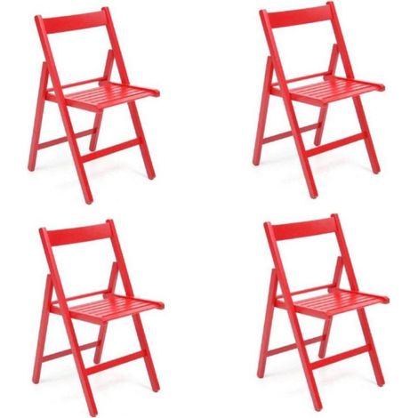 Sedia pieghevole salvaspazio in legno lusso colorata ROSSO SET DA 4 (1/2)