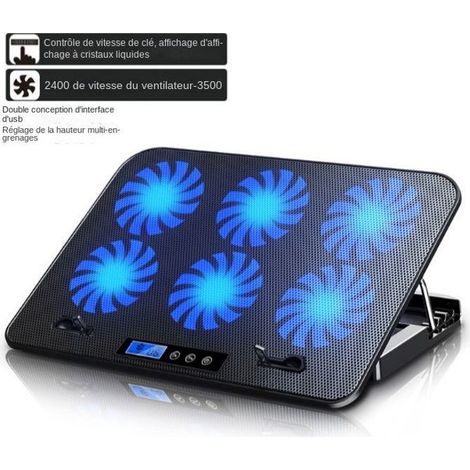 Support de refroidissement à 6 ventilateurs pour ordinateurs portables, notebooks et consoles compatible avec les appareils de 9 à 17 pouces (1/4)