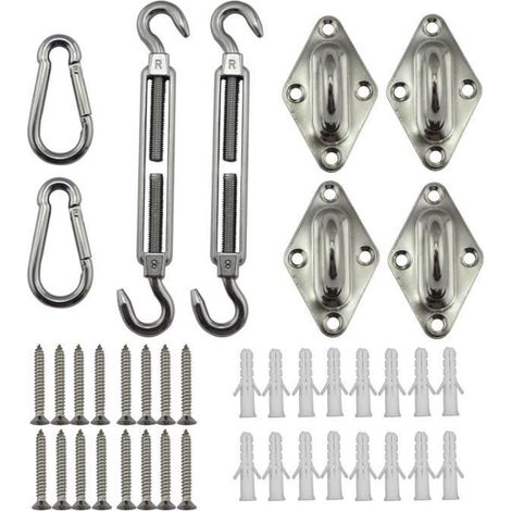 Kit de Fixation pour Voile D'ombrage, Soleil Voile D'ombrage Kit de Fixation pour Triangle et Carré, Rectangle, (304 en Acier (1/4)