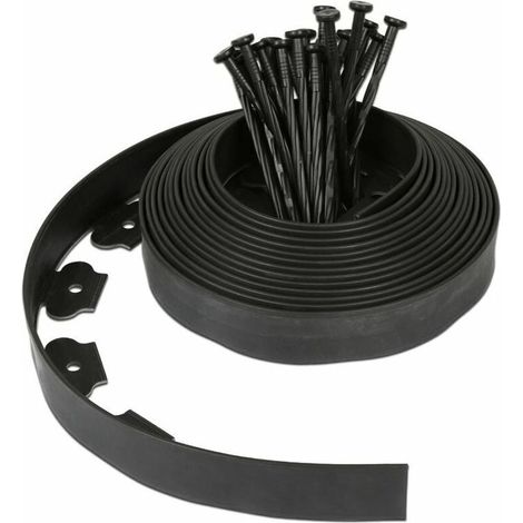 Bordure de jardin flexible noir - 5 cm x 10 mètres avec 30 piquets d'ancrage