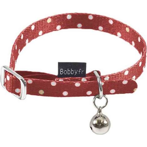 Collare in nylon rosso decorazioni a pois bianchi modello Pretty per gatti