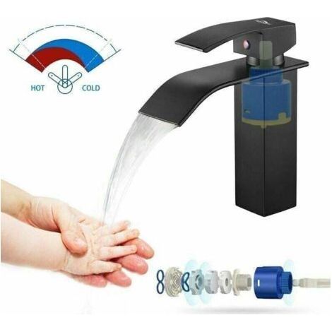 Black Waterfall Basin Mixer, XU, Countertop Basin Compatible - (1/4)