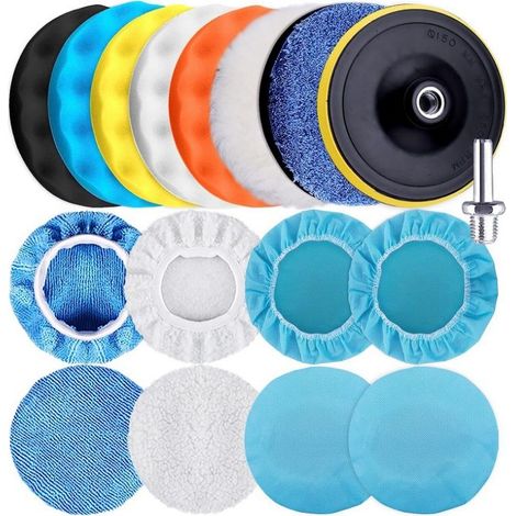 17 Pièces Kit de Polissage Pad, Éponge de Polissage Voiture Tampon de polissage Auto Éponge Polir avec Adaptateur pour Polissage de Voiture, 125mm (1/5)