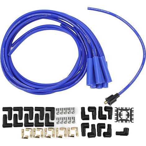 Kit de bougie d'allumage 8,5 mm 180 et de câble d'allumage, avec capuchon anti-poussière, compatible avec les modèles 8 cylindres, bleu. (1/5)