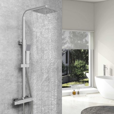 AICA colonne de douche thermostatique de salle de bain avec robinet thermostatique en laiton 1, pomme de douche carrée 20X20cm, hauteur réglable 80-120cm (1/5)
