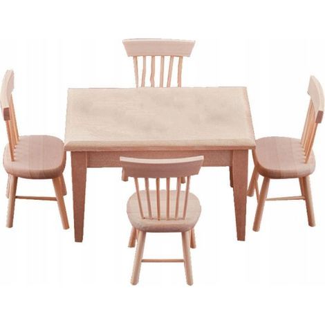 Un ensemble de mini meubles en bois beige – bureau et chaise (1/4)