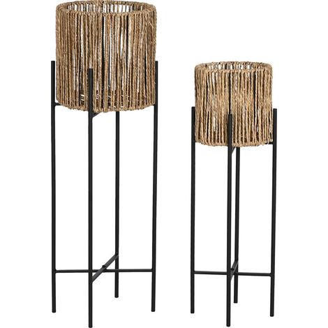 Macetero Set 2 Metal Fibra 24X24X77 Negro (1/3)