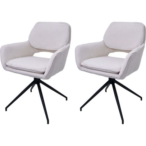 Set 2 sedie sala pranzo cucina HHG-638 girevole posizionamento automatico, tessuto bouclé (540g/m²) MVG, avorio