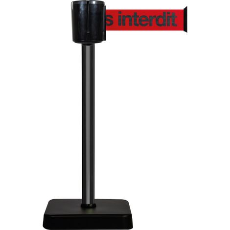 Poteau alu noir sangle rouge "accès interdit" 10m x 100mm sur socle mobile - 2801058 (1/4)