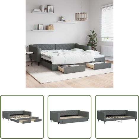 Schlafsofa - Tagesbett Ausziehbar mit Schubladen Dunkelgrau 100x200 cm Stoff (1/5)