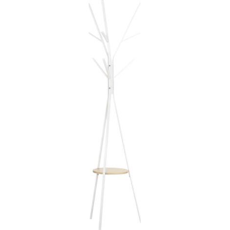 Porte-manteau trépied design contemporain branches étagère + 9 patères dim. 45L x 45l x 180H cm métal blanc (1/5)