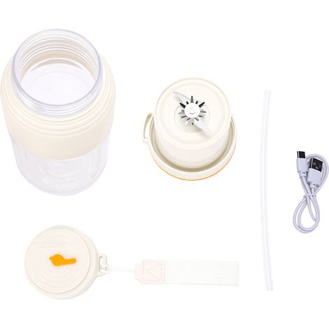 Blender électrique portable 1300 ml, grande capacité, rechargeable par USB, avec lames en acier inoxydable et double couvercle, idéal pour les voyages et le fitness (blanc). (1/5)