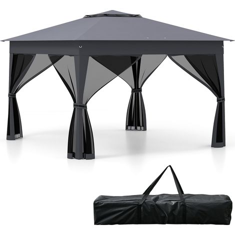 Tenda a baldacchino pop-up con lati in rete, 337x337 cm, grigia