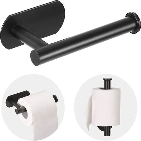 Porte-rouleau de papier toilette mural - Porte-rouleau de papier toilette étanche et auto-adhésif - acier inoxydable - noir (1/5)