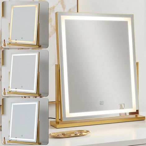 Miroir Maquillage Lumineux Rectangle 58x52cm, LED Miroir Coiffeuse cosmétique éclairé Coiffeuse, 3 températures de Couleur Touche Contrôle Tactile Luminosité Réglable Angle réglable, PnP (1/5)