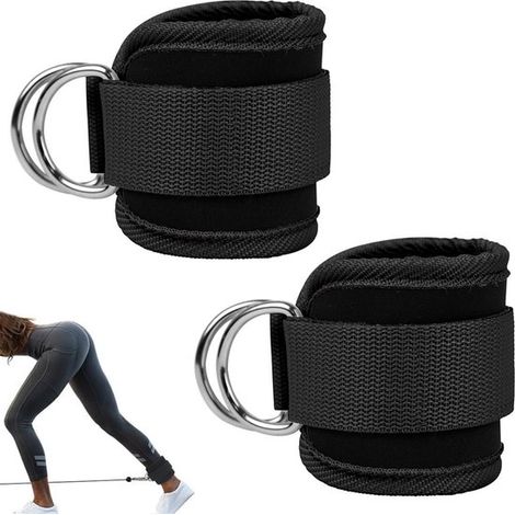 Knöchelmanschetten – 2 Stück – Fitnesszubehör – Gesäßtrainer – verstellbar – mit doppeltem D-Ring aus Edelstahl – für Damen und Herren – Schwarz (1/5)