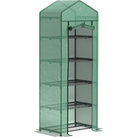 Invernadero con puerta enrollable y estantes de acero y plástico verde 69 x 49 x 193 cm (1/5)