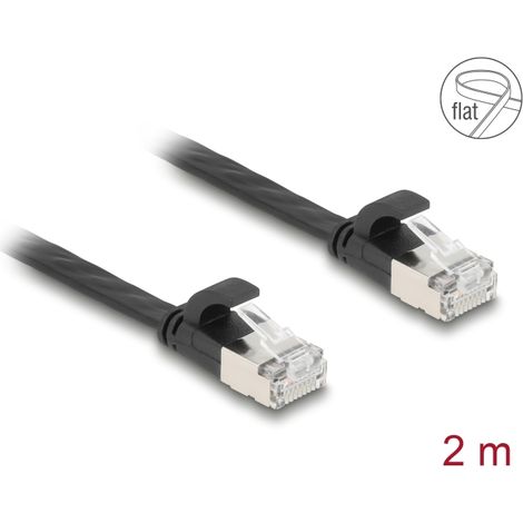 Delock Cable de parcheo plano RJ45 macho a macho Cat.6A 2 m negro