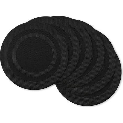Lot de 6 Sets de Table Ronds tissés en PVC pour intérieur/extérieur, 34,9 cm, Noir (1/5)