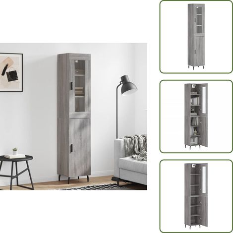 The Living Store Buffet haut Sonoma gris 34,5x34x180 cm Bois d'ingénierie - Buffet Design - Meuble Rangement - Armoire Moderne - Mobilier Salon - Commode Élégante