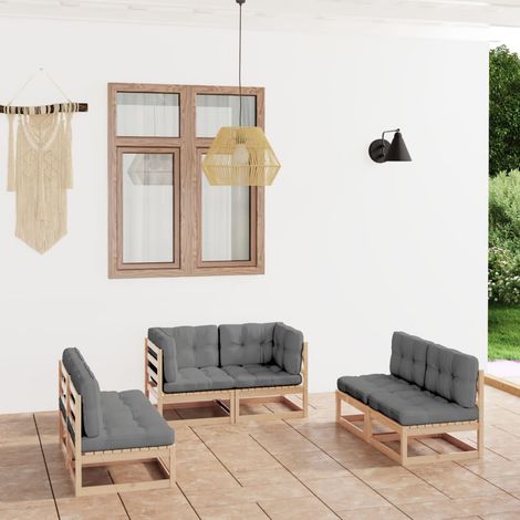 6-tlg. Garten-Lounge-Set mit Kissen Kiefer Massivholz (1/5)