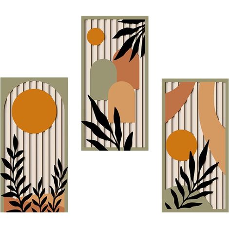 Deco Murale chêne Décoration Murale en chêne Set de 3 Tableaux Murs en matière naturelle Motif (1/5)